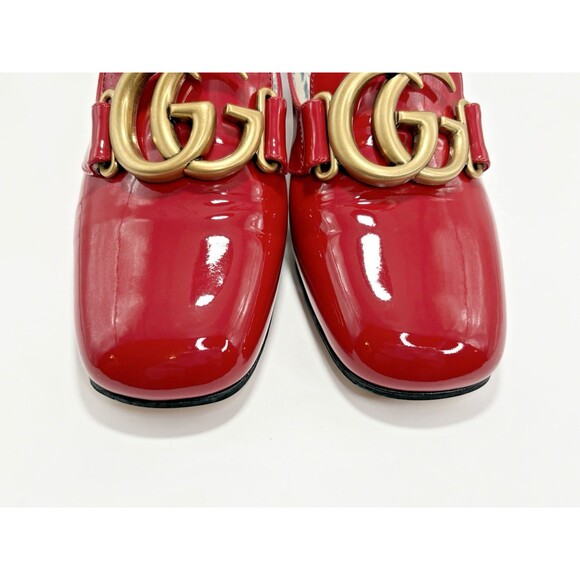 Gucci Victoire GG Block Heel Pumps Red Patent Leather Gold GG Buckle Sz EU 36.5 - Picture 6 of 15